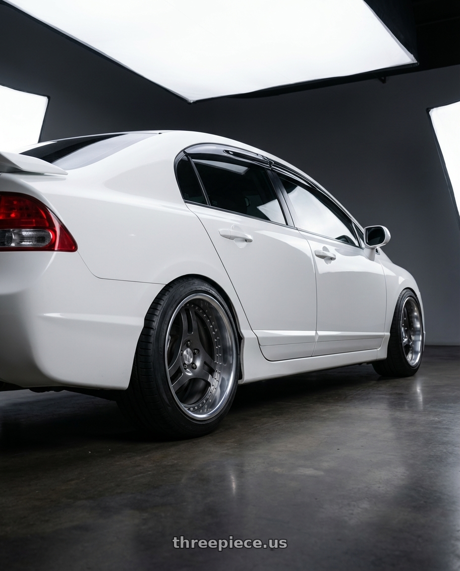 2008 Honda Civic SI with Heritage Wheel TSUKUBA wheels rear three quarter view meaty tires