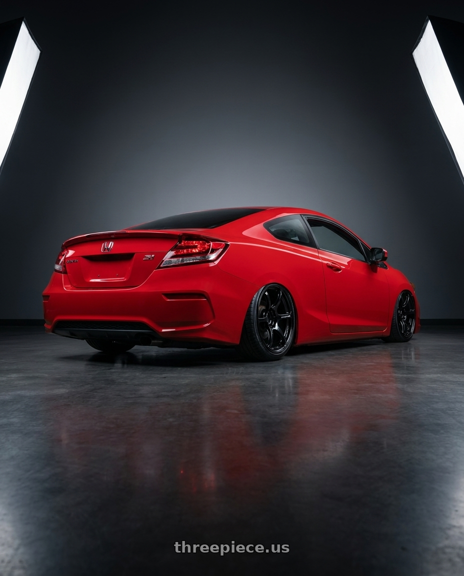 2011 Honda Civic Si with Advan RGIII 5x114.3 18x8.0+37 Gloss Black wheels rear three quarter view slight stretch tires