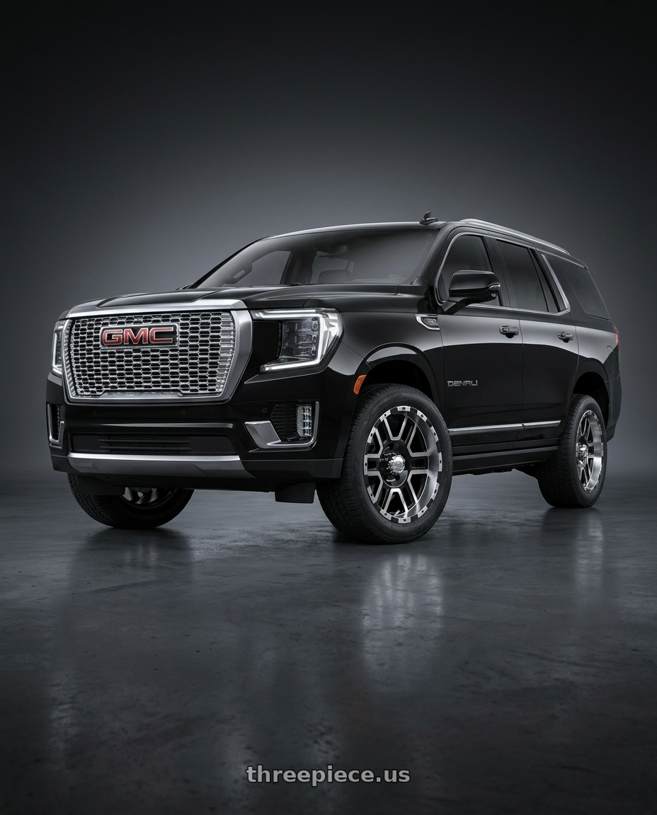 2021 GMC Yukon Denali fitted with Ion Type 179 6x139.7 17x8+10 Black/Machined Face/Machined Lip $261 wheels