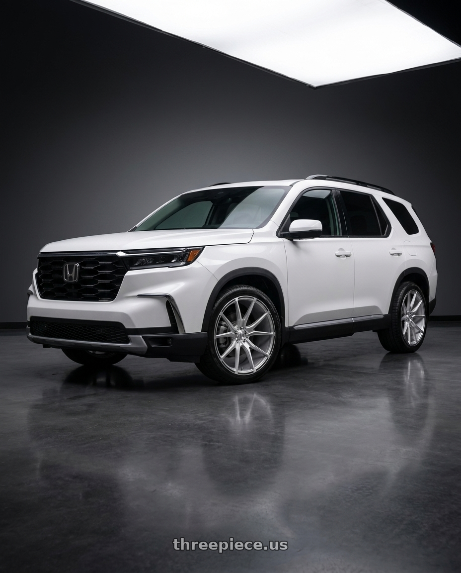 2023 Honda Pilot with Asanti Black ABL-13 VEGA 5X114.3 22X10.5 +35 BRUSHED SILVER W/ CARBON FIBER INSERTS wheels