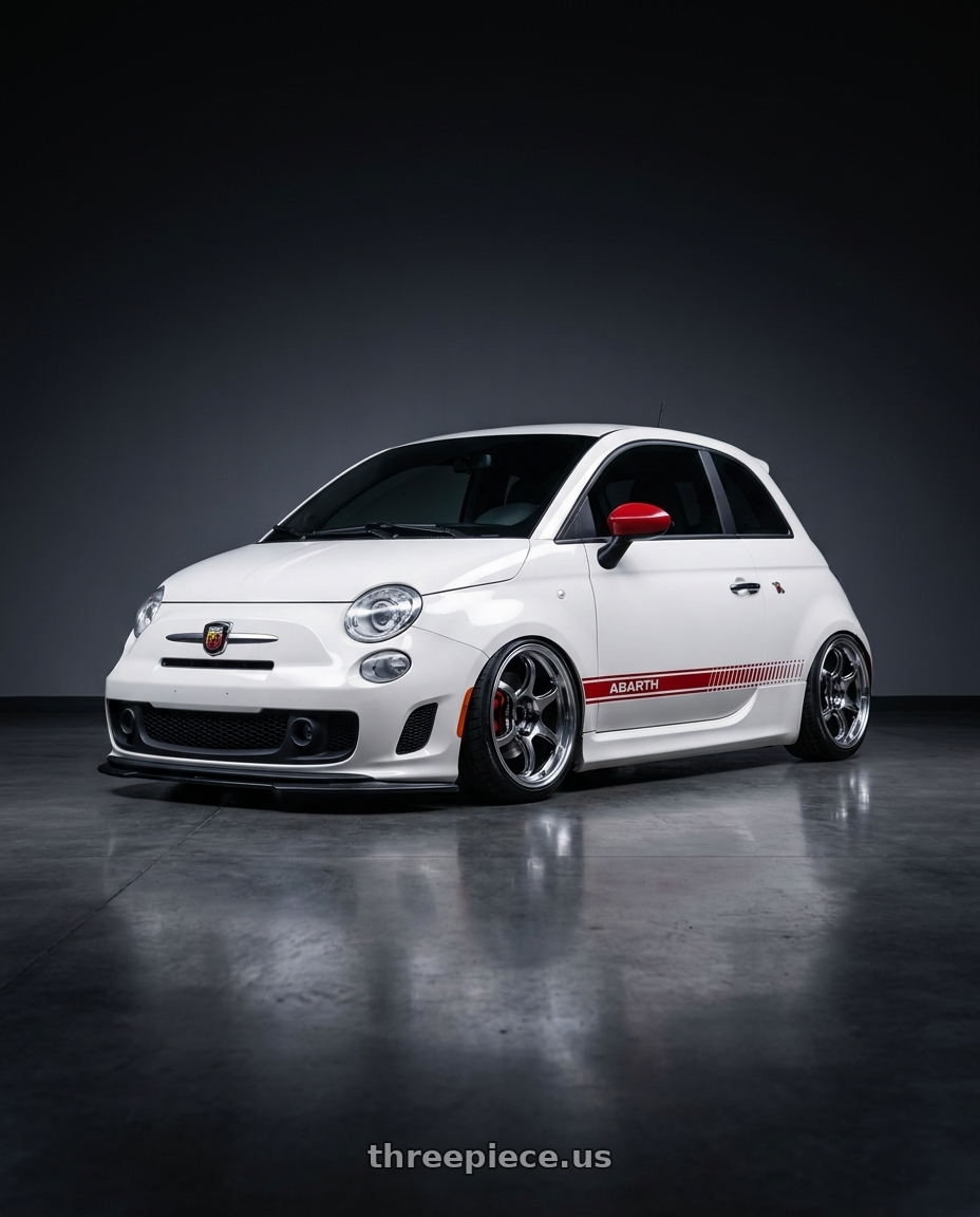 2012 Fiat abarth white with Advan Racing RG-D2 4x98 17x7.5 +30 MACHINING & RACING HYPER BLACK wheels
