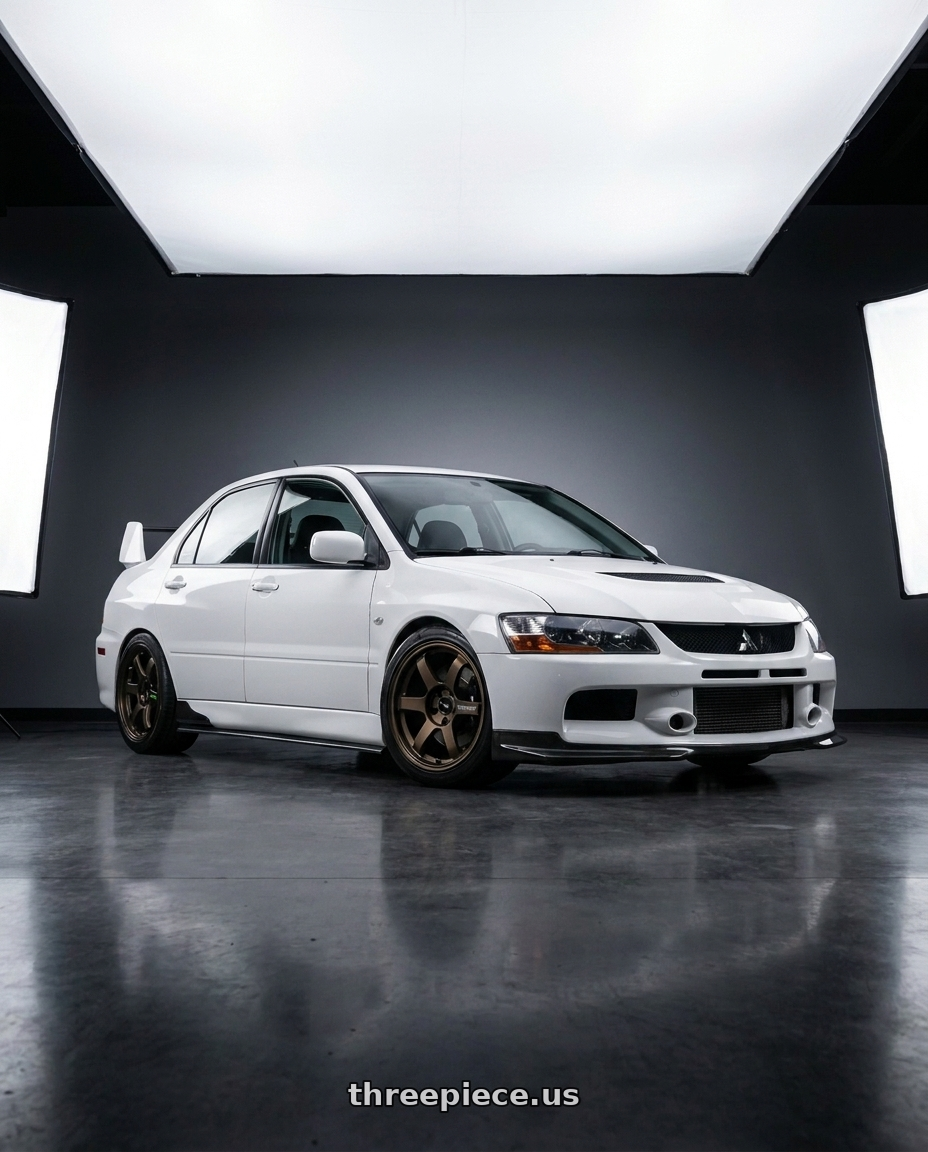 2005 Mitsubishi Lancer Evolution white with Volk Racing TE37 SAGA S-PLUS 5x114.3 17x8+38 Bronze wheels