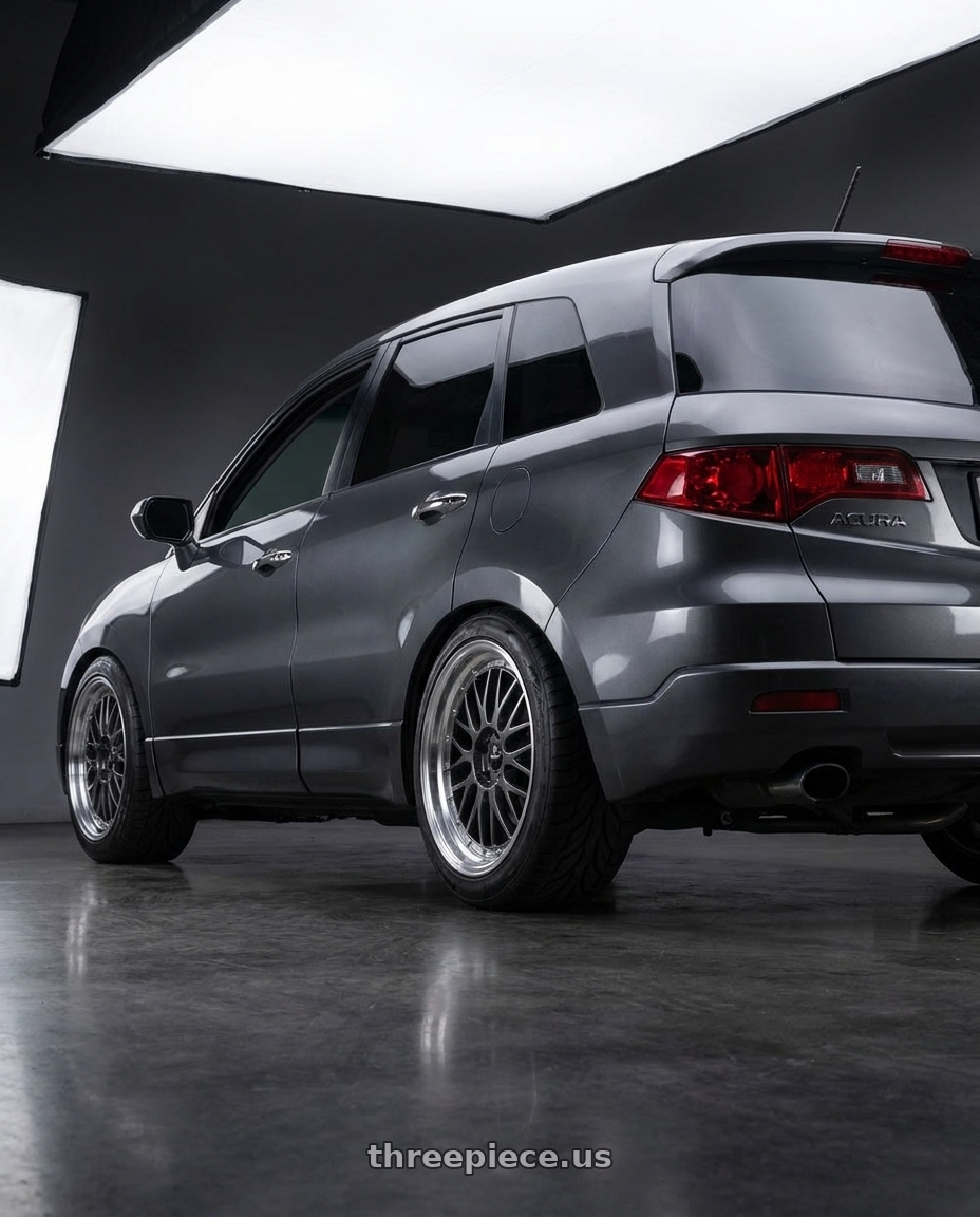 2008 Acura RDX with Vors VR8 5x114.3 18x9 +20 Hyper Black Machined Lip wheels rear three quarter view meaty tires