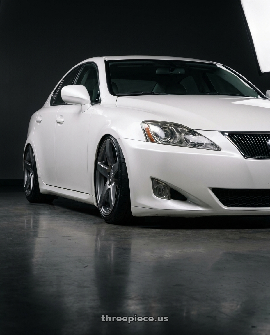 2008 Lexus IS350 with Forgestar CF5 5x114.3 20x10.5 +40 Gloss Anthracite wheels front three quarter view stanced stance