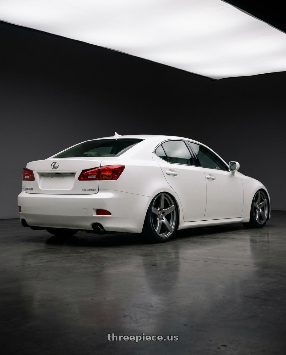 2008 Lexus IS350 with Forgestar CF5 5x114.3 20x10.5 +40 Gloss Anthracite wheels rear three quarter view slight stretch tires