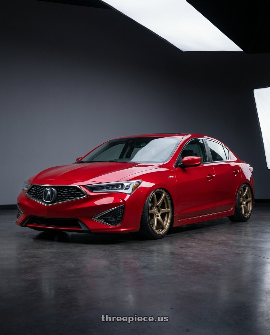 2012 Acura ILX with Kansei K11B Tandem 5x114.3 18x8.5 35 Bronze wheels front three quarter view stanced stance