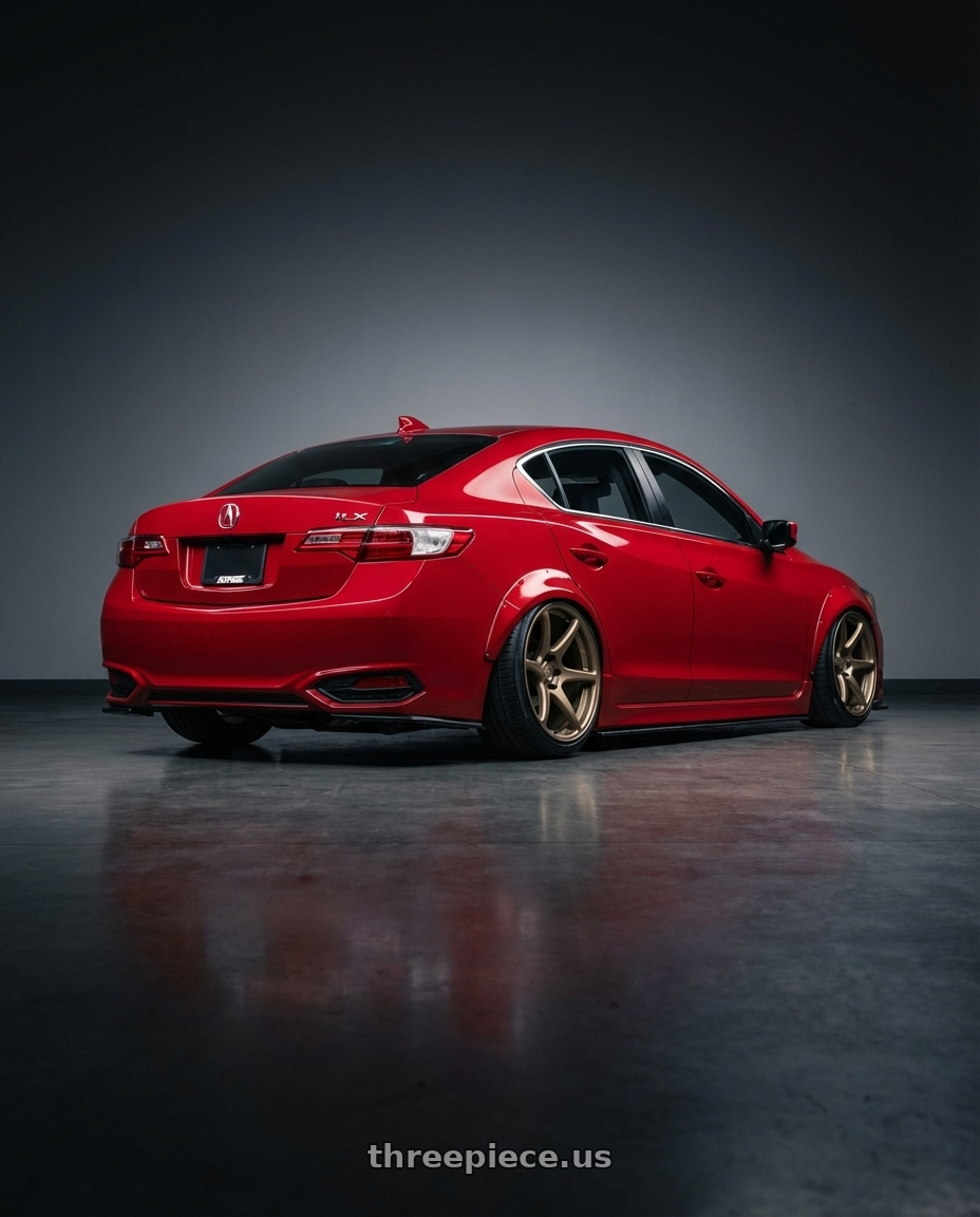 2012 Acura ILX with Kansei K11B Tandem 5x114.3 18x8.5 35 Bronze wheels rear three quarter view slight stretch tires