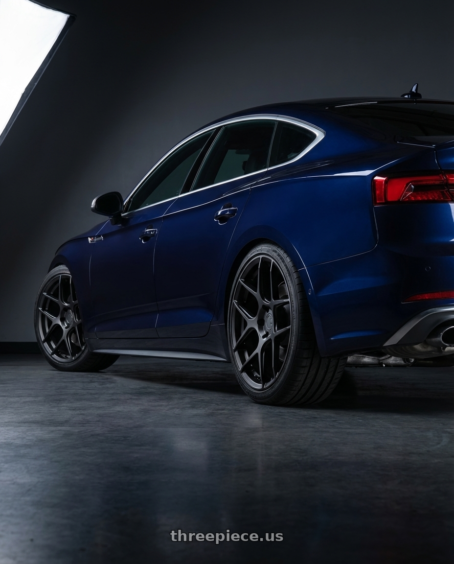 2014 Audi S5 B8 with Aodhan AFF2 5x112 19x8.5+35 Matte Black wheels rear three quarter view square tires