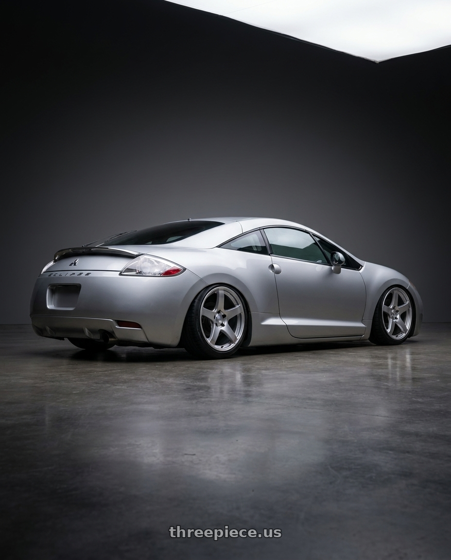 2010 Mitsubishi Eclipse with Ssr Gtv01 5x114.3 18x10.5+15  GLARE SILVER wheels rear three quarter view slight stretch tires