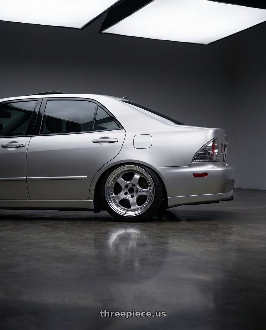 2004 lexus is300 with Work Meister S1 3P 5x114.3 18x8+42 L Disk Silver wheels rear three quarter view slight stretch tires