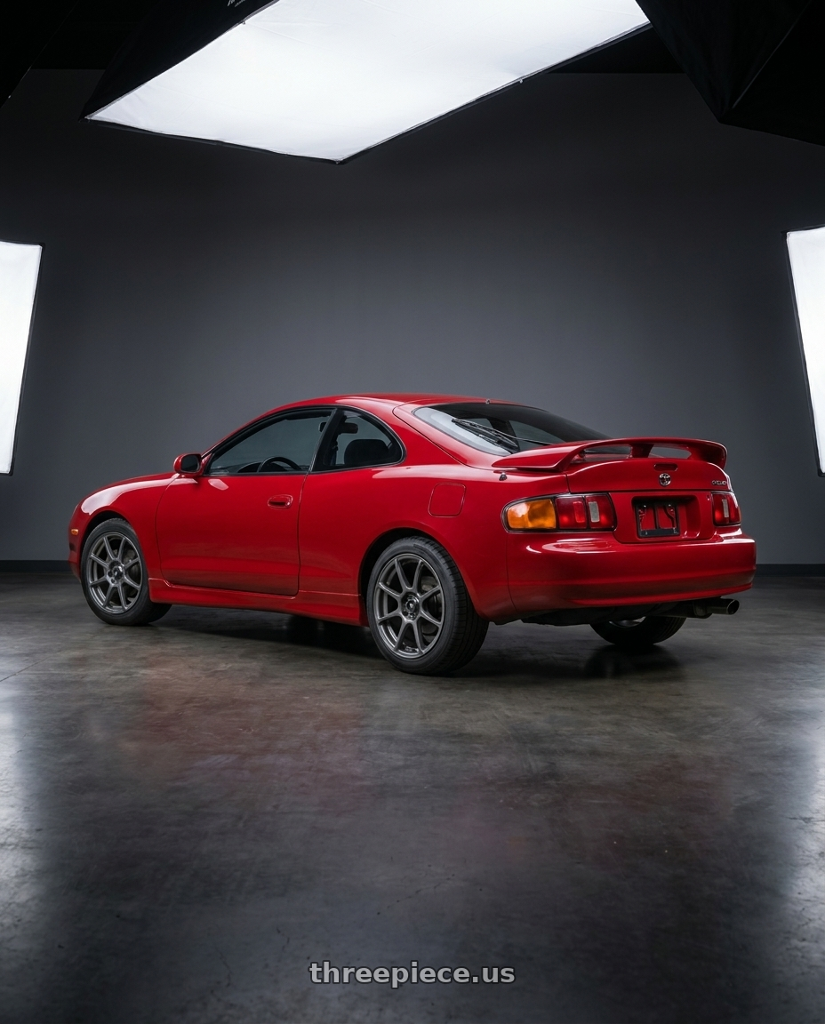 1994 toyota celica gt with Konig Runlite 5x100 17x7.5+45 Matte Grey wheels rear three quarter view square tires