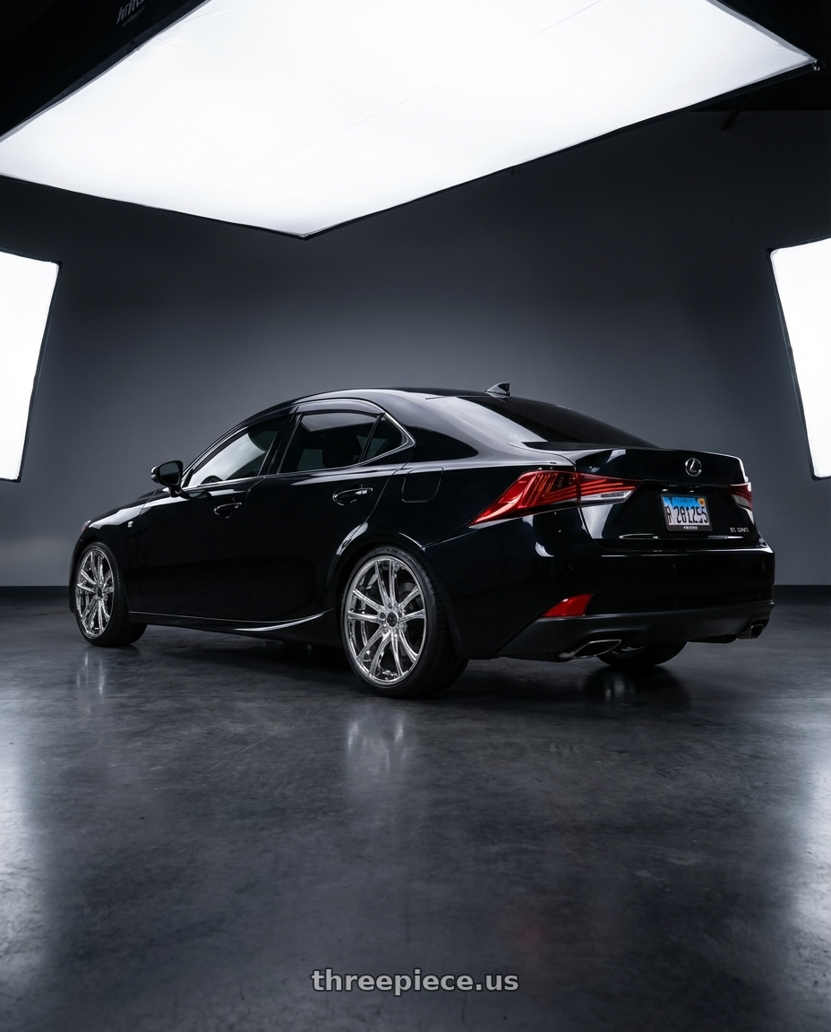 2017 Lexus IS 300 AWD with Asanti Black ABL-1 PEGASI 5X112 20X10 +35 CHROME wheels rear three quarter view square tires