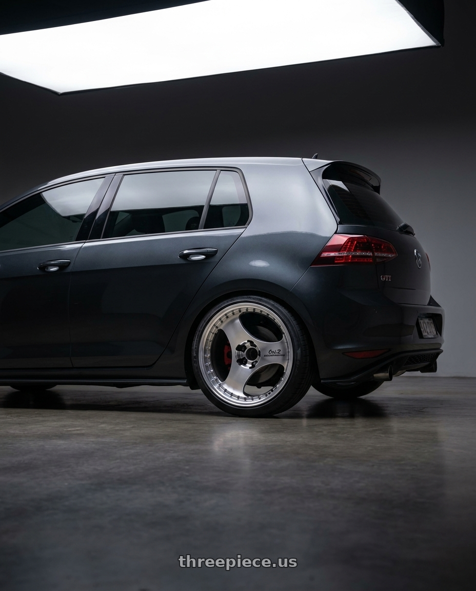 2015 vw golf mk7 gti with Advan Racing ONI2 PROGRESSIVE 5x112 20x9.5 +25 MACHINING & DIAMOND CUT wheels rear three quarter view square tires