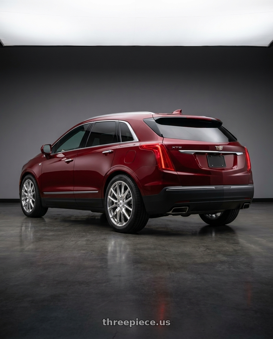 2017 CADILLAC XT5 with OE Wheels CA12 6x120 20x8+53 Polished wheels rear three quarter view square tires