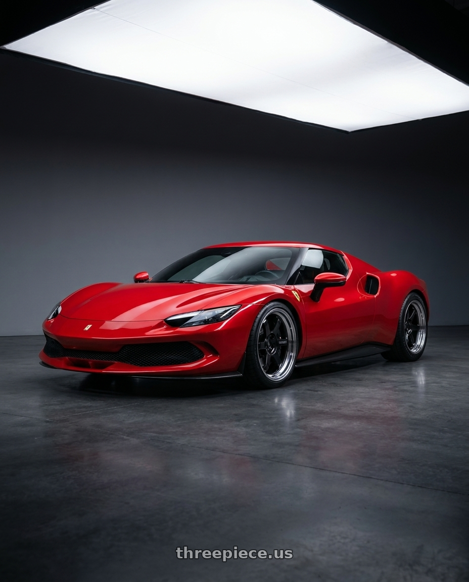 2023 Ferrari 296 GTB red with Volk Racing TE37V MK-II 5x100 18x11 -30 DIAMOND BLACK / RIM DC wheels