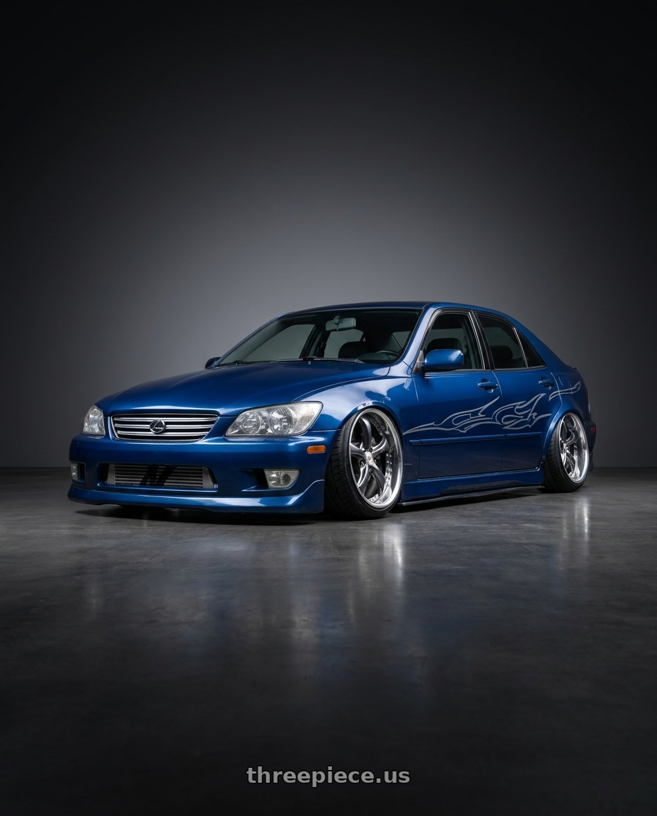 2002 Lexus is300 blue with Work Wheels VS-KF 5x114.3 18x9+40 Brilliant Silver Black A Disk FULL REVERSE wheels