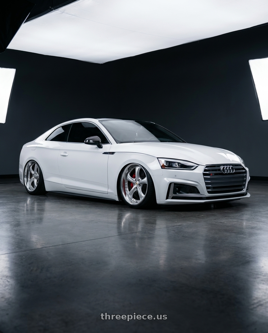 2018 Audi S5 white with Work Wheels VS-KF 5x112 18x8.5+27 Light Grey Silver R Disk FULL REVERSE wheels