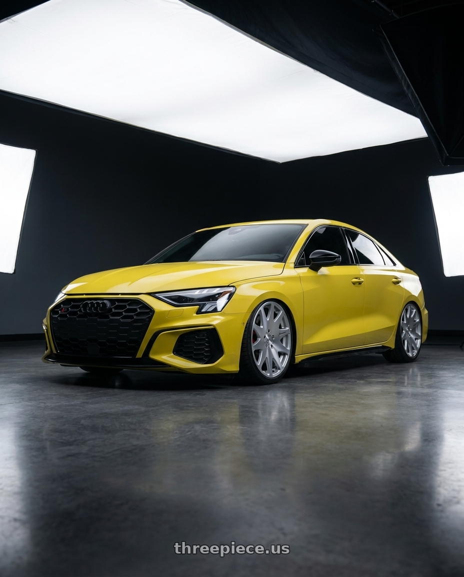 2023 Audi S3 with MRR HR3 5x112 19x8.5  +45 Silver Machine Face wheels