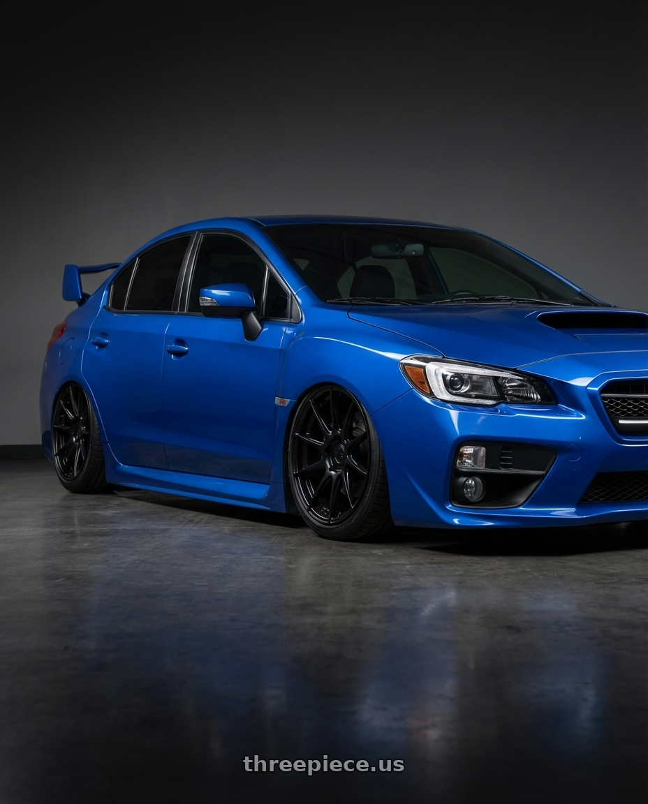 2018 Subaru WRX STI with Aodhan AH09 5x114.3 18x9.5 +35 Gloss Silver Machined Face wheels front three quarter view stanced stance