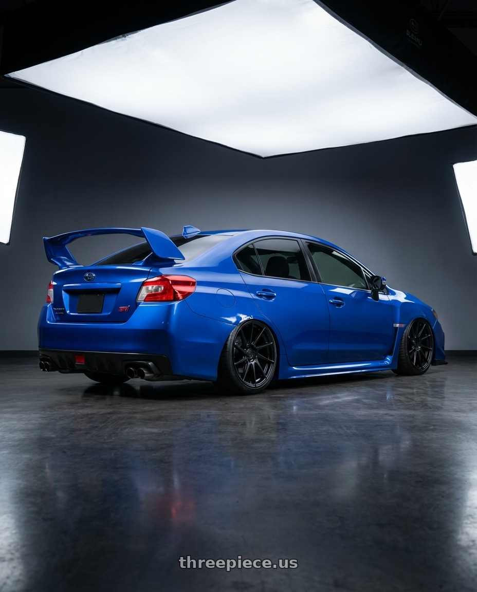 2018 Subaru WRX STI with Aodhan AH09 5x114.3 18x9.5 +35 Gloss Silver Machined Face wheels rear three quarter view slight stretch tires