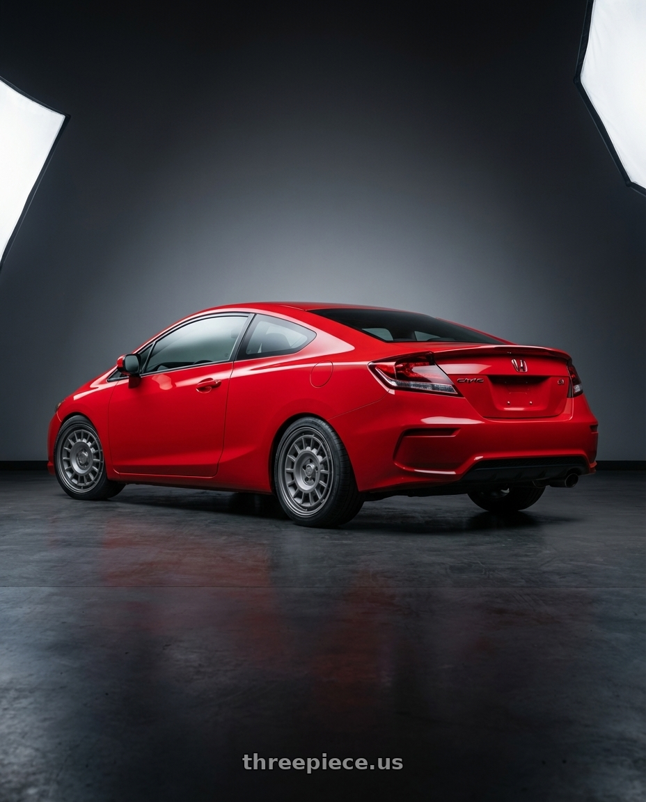 2011 Honda Civic Si with fifteen52 ALPEN MX 5x114.3 17x8 +38 FROSTED GRAPHITE (SATIN GREY) wheels rear three quarter view square tires