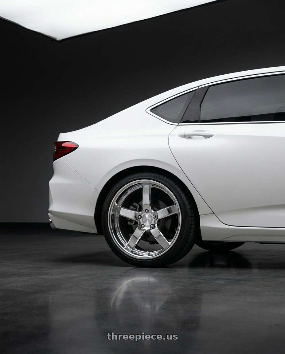 2021 Acura TLX Advance  White  with Niche 1PC M171 PANTANO 5X120 20X8.5 +35 CHROME PLATED wheels rear three quarter view square tires