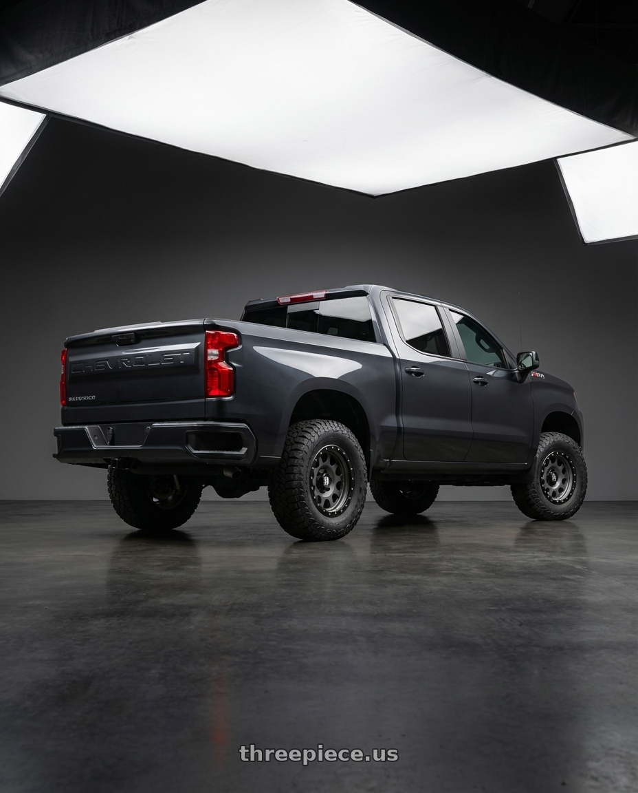 2023 Chevrolet Silverado 1500 with XD XD126 ENDURO PRO 6X139.7 20X10 -24 MATTE GRAY W BLACK REINFORCING RING wheels rear three quarter view meaty tires