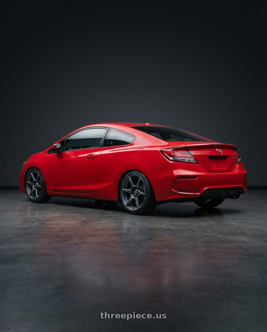 2015 Honda Civic Si with Kansei K11G Tandem 5x114.3 17x9 22 Gunmetal wheels rear three quarter view square tires