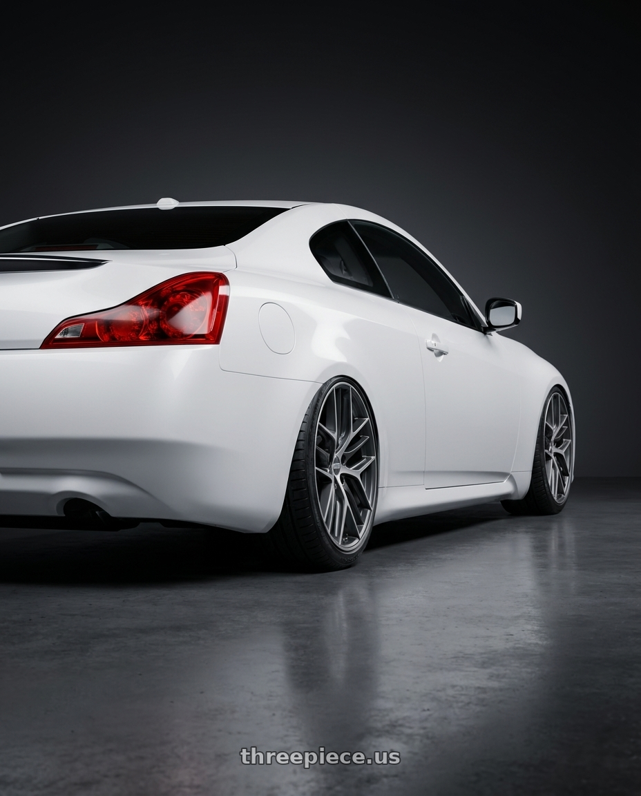 2014 Infiniti G37 Coupe with BBS CC-R 5x114.3 19x8.5+30 Graphite w/ Diamond Cut Face wheels rear three quarter view slight stretch tires