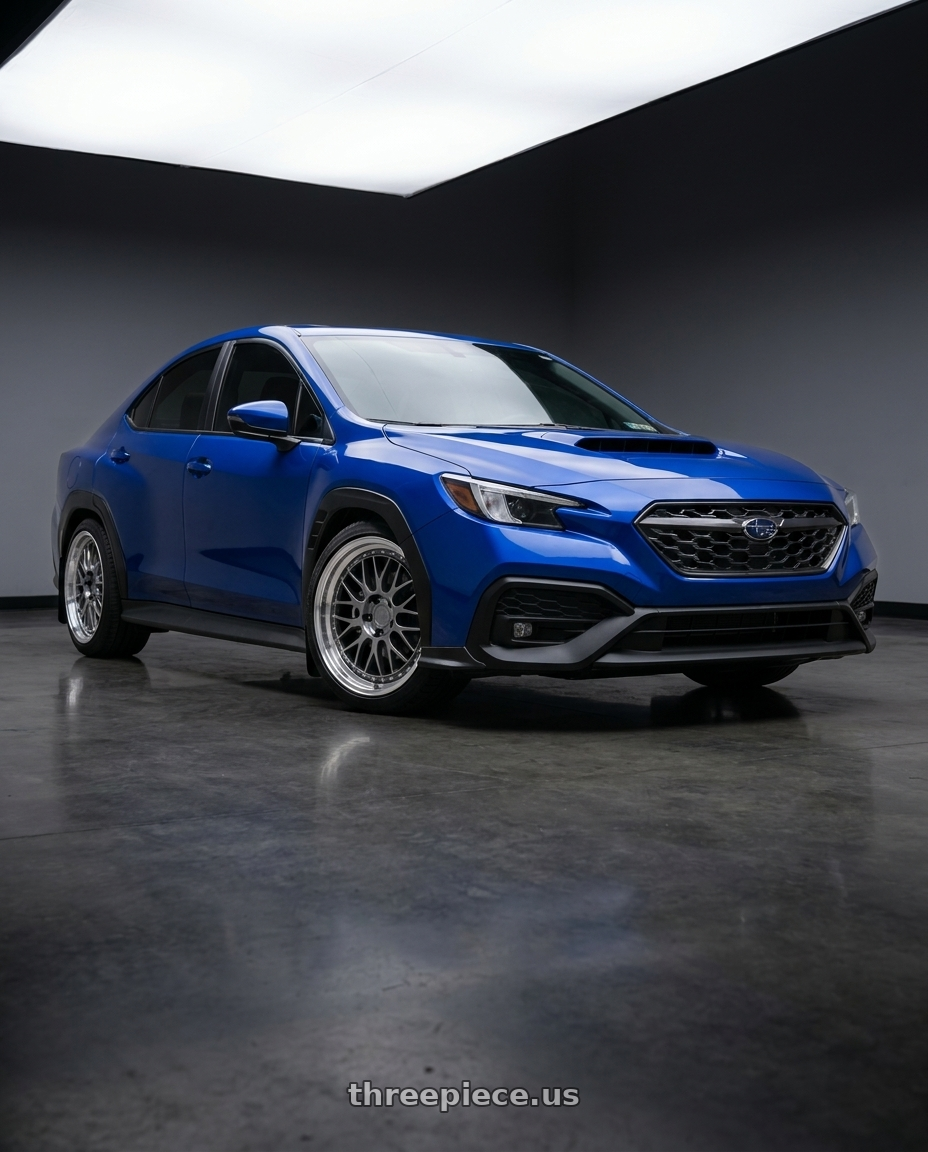 2023 Subaru WRX with Aodhan AH02 5x114.3 19x11+22 Hyper Black w/ Machined Lip wheels front three quarter view stock stance
