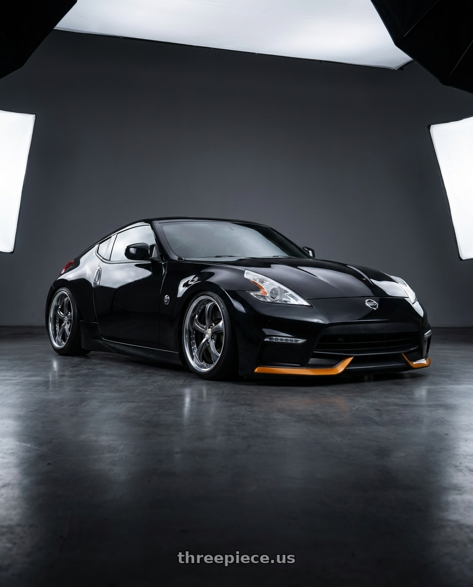 2009 nissan 370z with Work Wheels VS-KF 5X114.3 19x9.5-29 Brilliant Silver Black A Disk FULL REVERSE wheels