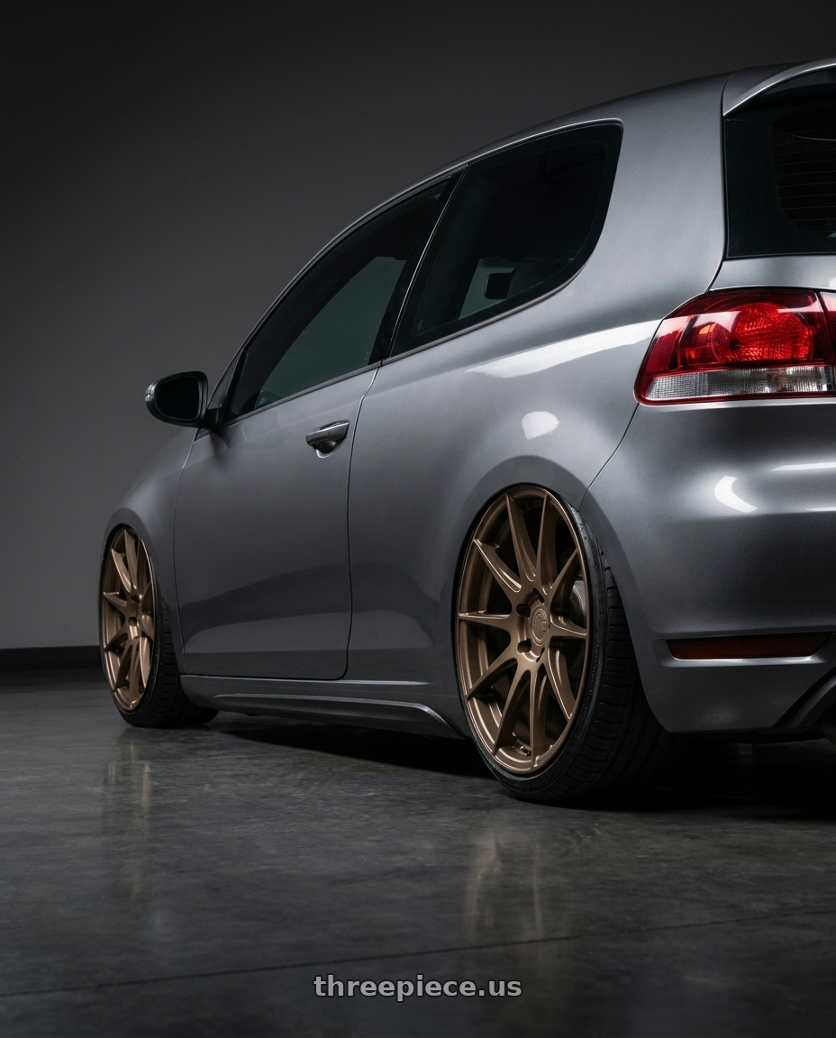 2013 Volkswagen GTI MK6 with Aodhan AH09 5x112 18x9.5 +35 Matte Bronze wheels rear three quarter view slight stretch tires