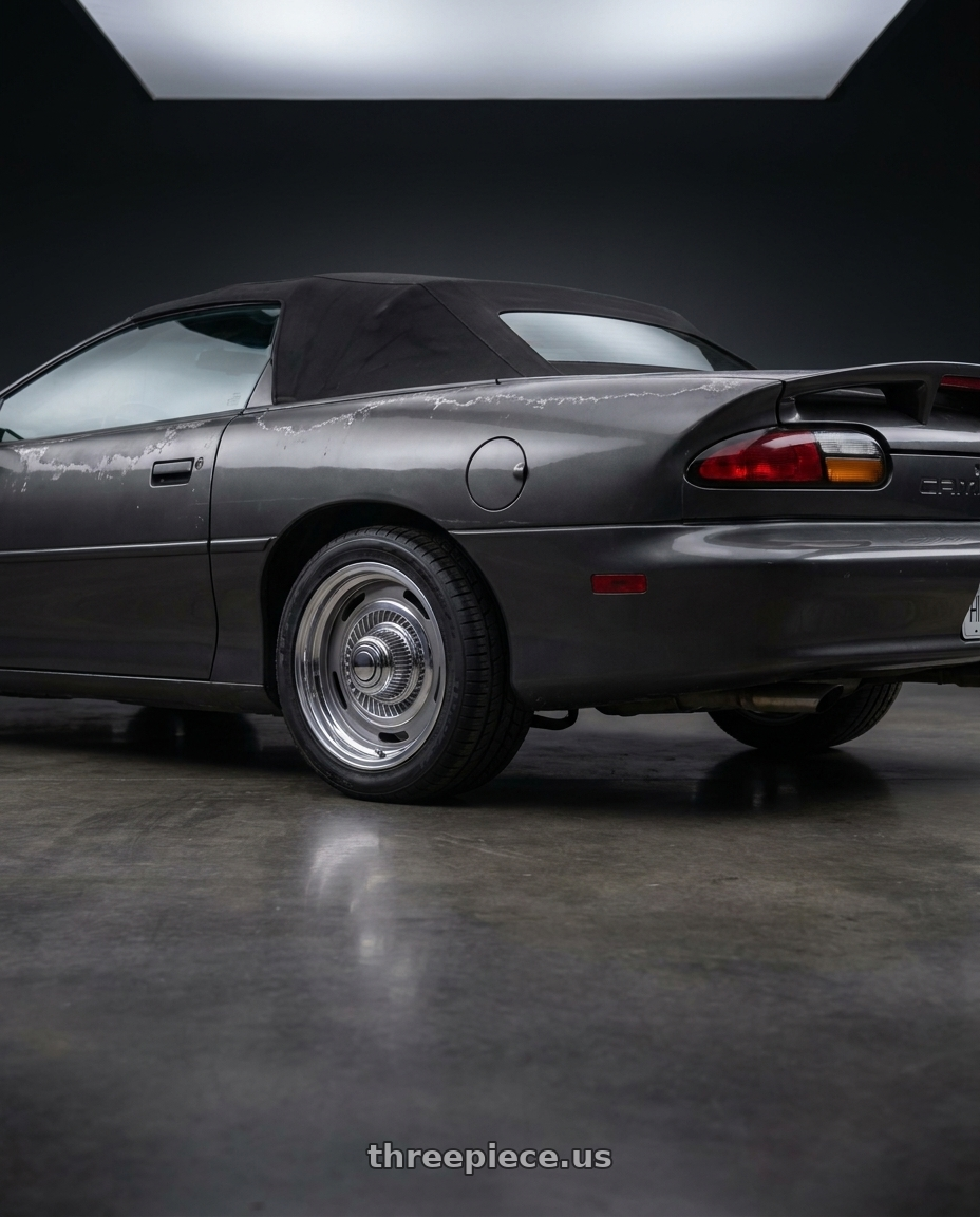1994 chevy camaro with Vision American-Muscle 55 Rally 5x120.65 15x4+0 Silver wheels rear three quarter view square tires