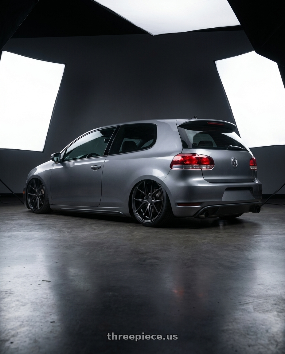 2013 Volkswagen GTI MK6 with Niche 1PC M117 MISANO 5X112 18X8 +30 MATTE BLACK wheels rear three quarter view slight stretch tires