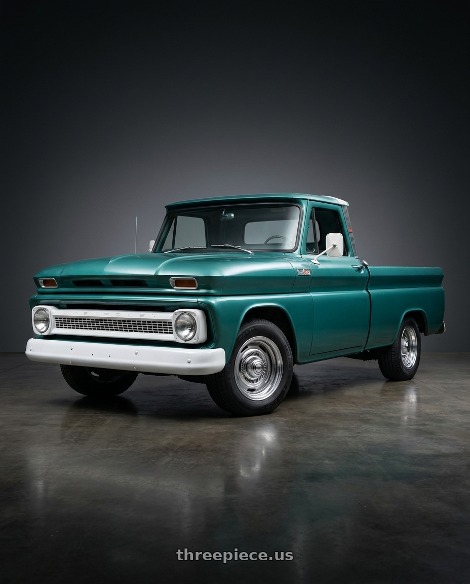 1965 Chevrolet C10 with Vision American-Muscle 55 Rally 6x139.7 15x7+6 Silver wheels