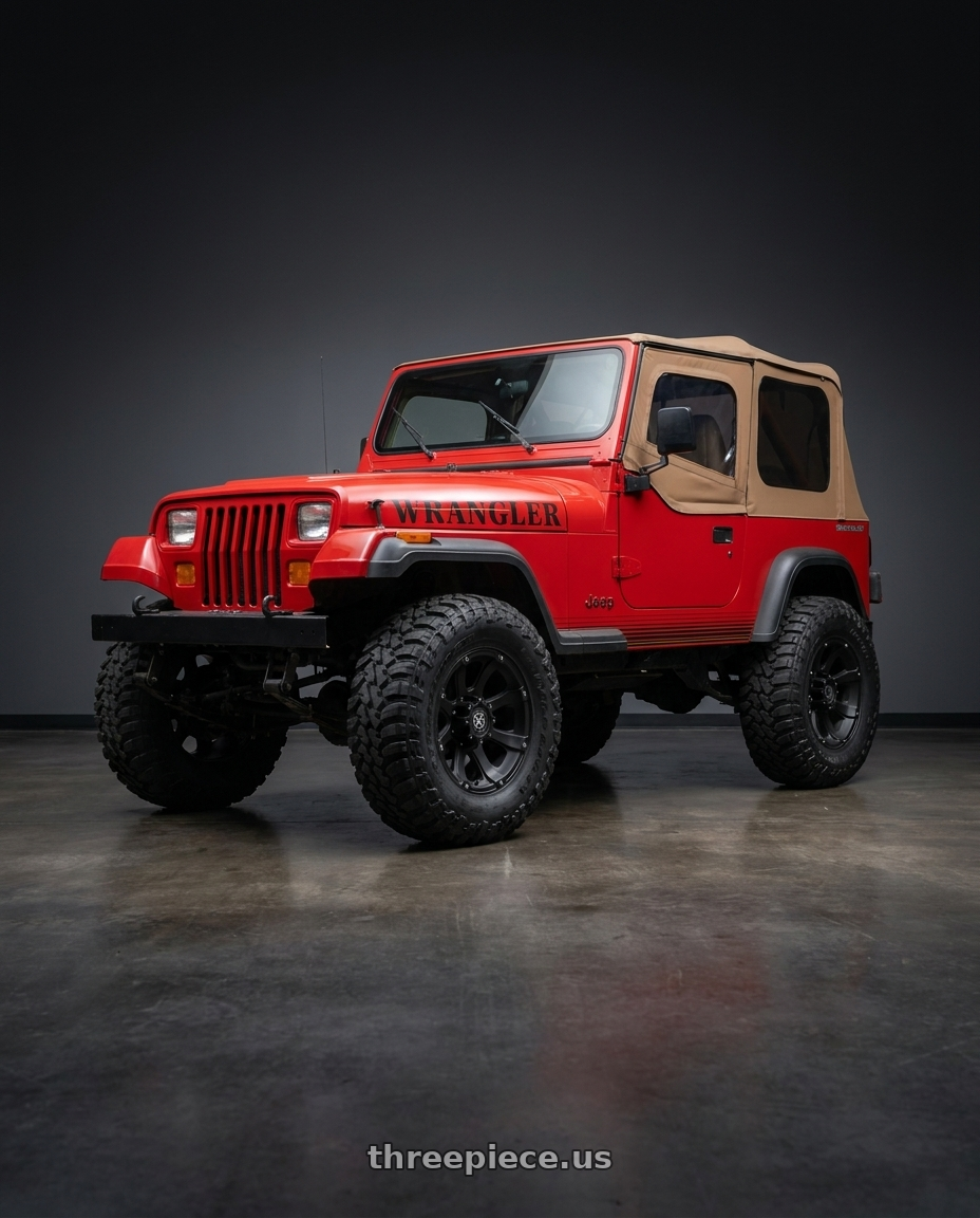 1989 Jeep Wrangler with ATX Series AX188 LEDGE 5X114.3 15X8 -19 TEXTURED BLACK wheels