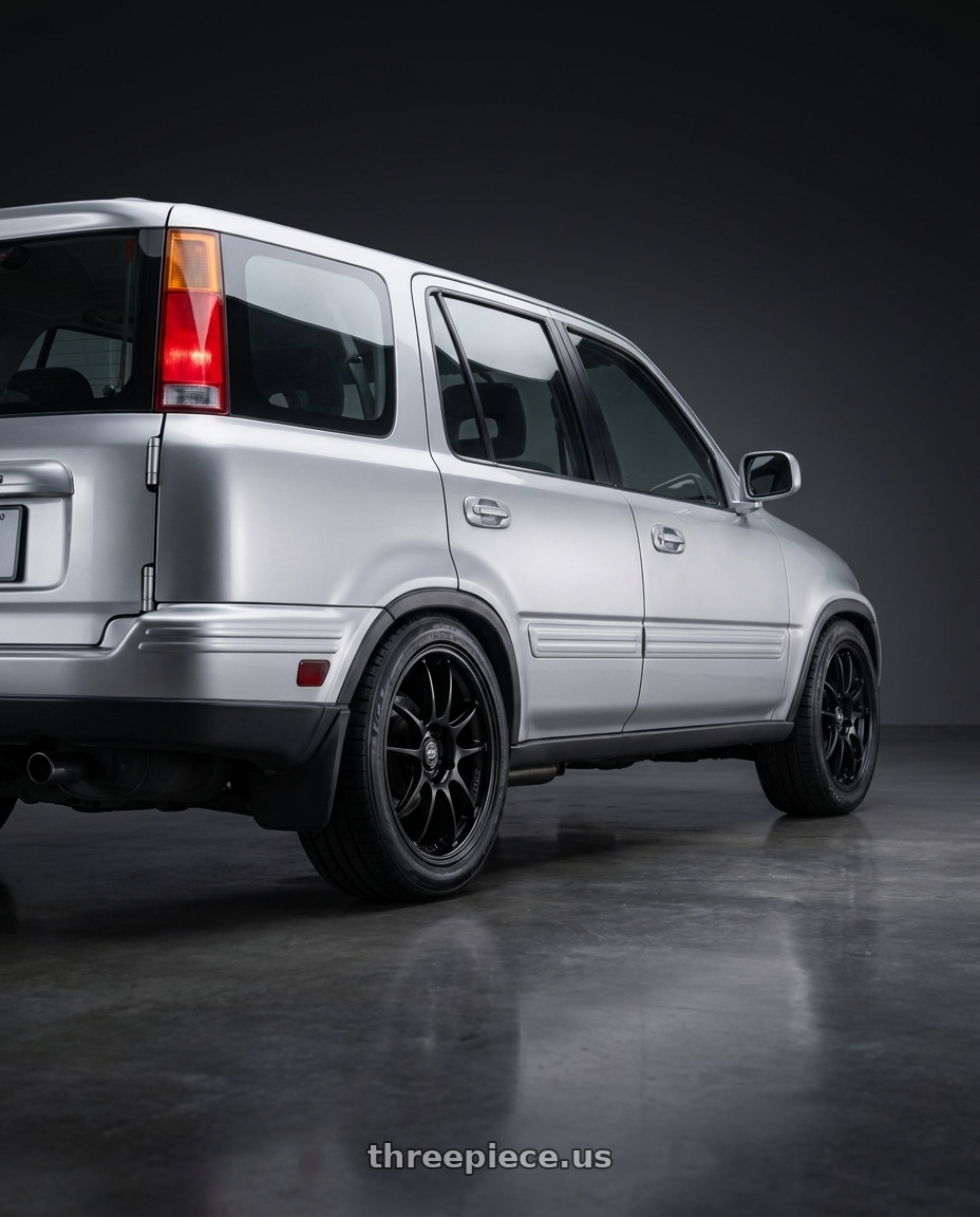 1999 Honda crv with Enkei PF01 5x114.3 17x8+50 Black wheels rear three quarter view square tires