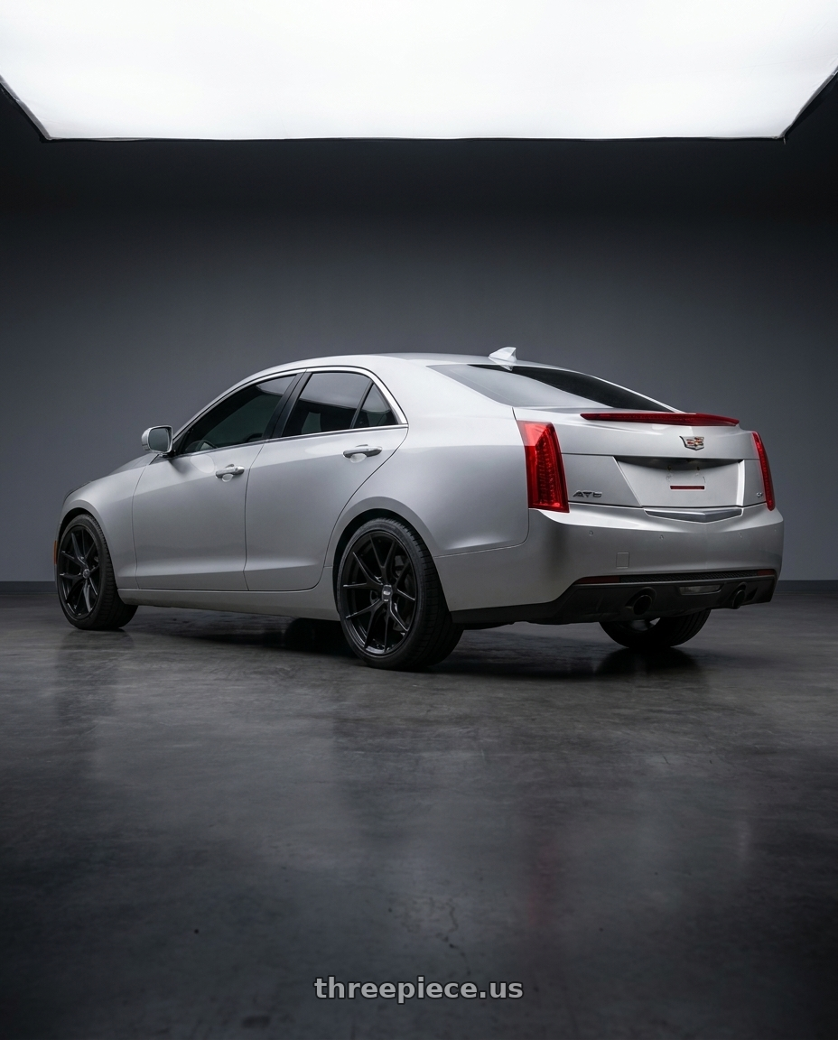 2015 Cadillac ATS with ESR Wheels FORGETECH SERIES RF2 5x110 19x8.5 +30 Matte Black wheels rear three quarter view square tires