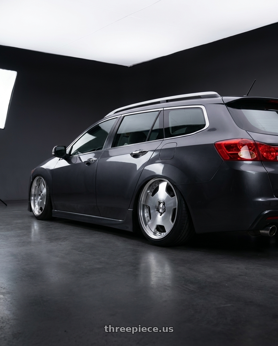 2011 acura tsx sportwagon with Work Lanvec Ld1 5x114.3 18x9.5+30 O Disk Machine Silver Polish wheels rear three quarter view square tires