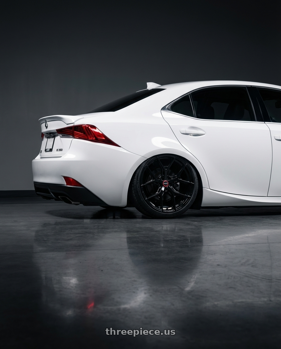 2018 Lexus IS 350 F Sport with Vossen HF-5 19x8.5 / 5x114.3 / ET32 / Flat Face / 73.1 - Gloss Black Wheel - HF5-9N60 wheels rear three quarter view slight stretch tires