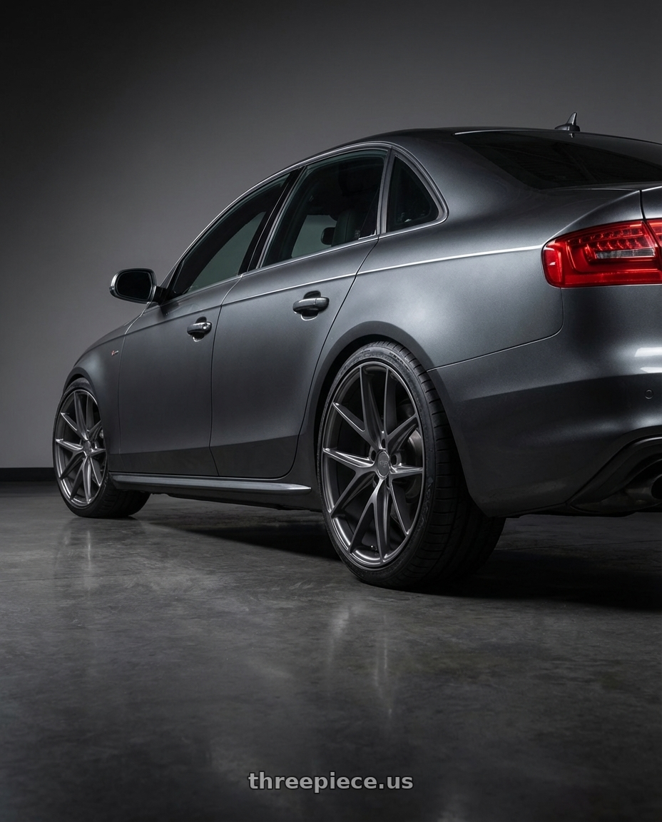 2015 Audi S4 B8.5 with Niche 1PC M116 MISANO 5X112 19X9.5 +50 MATTE GUN METAL wheels rear three quarter view square tires