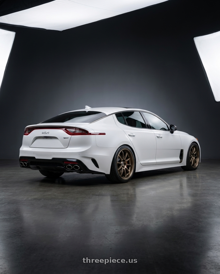 2023 Kia Stinger GT2 with Work Emotion D9R wheels rear three quarter view square tires