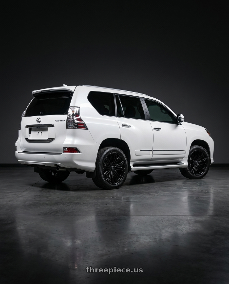 2017 Lexus GX 460 with RTX Black Widow 6x139.7 18x9 +18 Gloss Black wheels rear three quarter view slight stretch tires