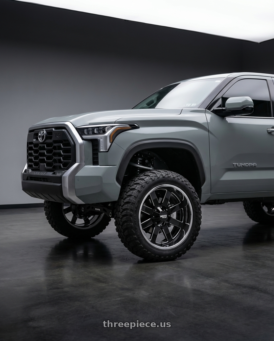 2024 Toyota Tundra with Moto Metal MO200 6X139.7 22X12 -44 GLOSS BLACK MILLED CENTER CHROME LIP wheels