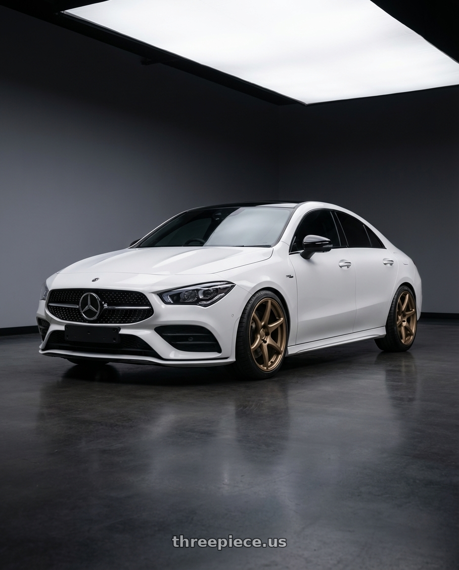 2023 Mercedes-Benz CLA C118 with Kansei K11B Tandem 5X112 19x9.5 22 Bronze wheels front three quarter view lowered stance