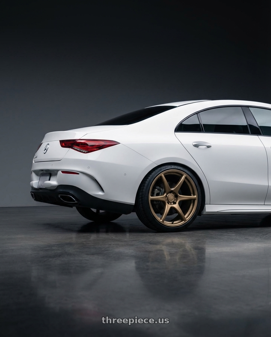 2023 Mercedes-Benz CLA C118 with Kansei K11B Tandem 5X112 19x9.5 22 Bronze wheels rear three quarter view square tires