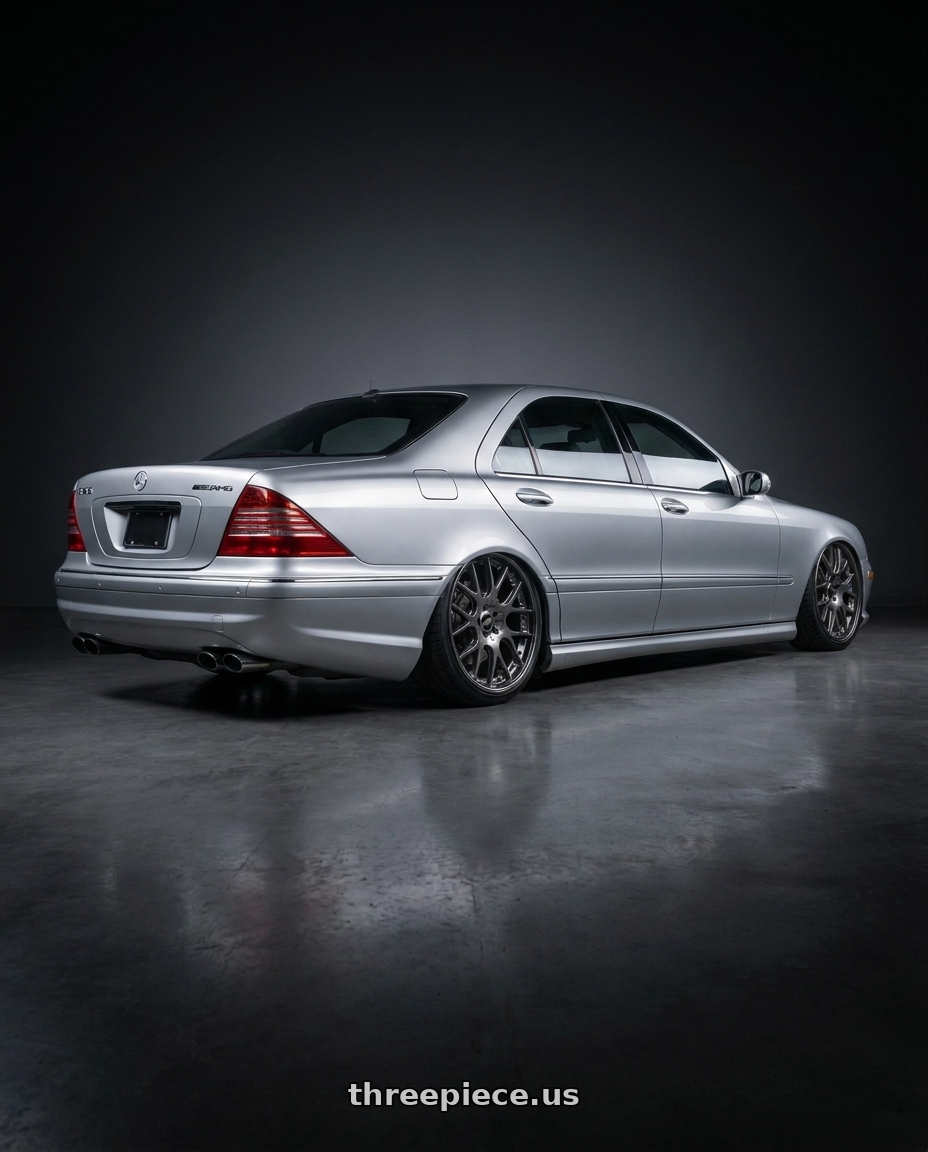 2006 Mercedes S65 AMG with Leon Hardiritt Geist 20x10.5-2 High Disk wheels rear three quarter view extreme stretch tires