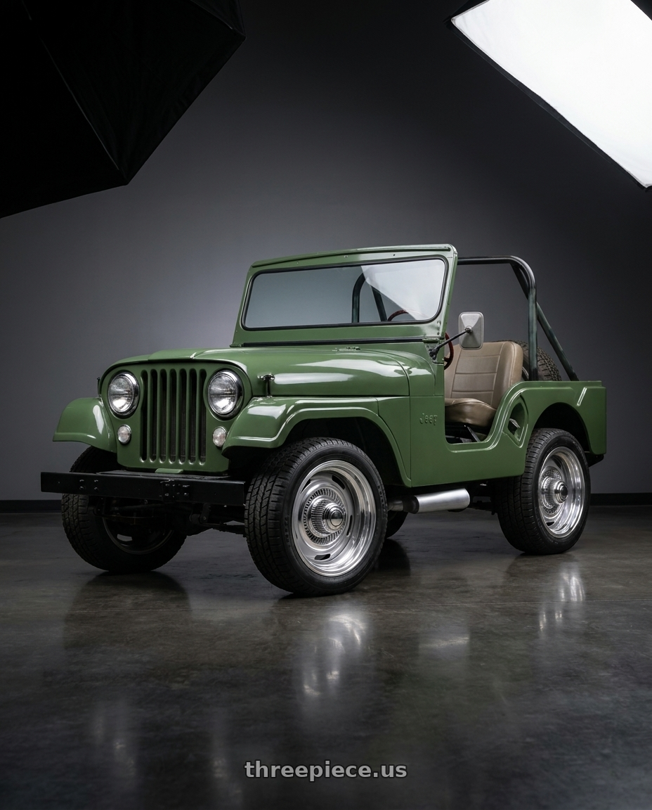 1967 Jeep CJ5 with Vision American-Muscle 55 Rally 5x139.7 15x8-12 Silver wheels
