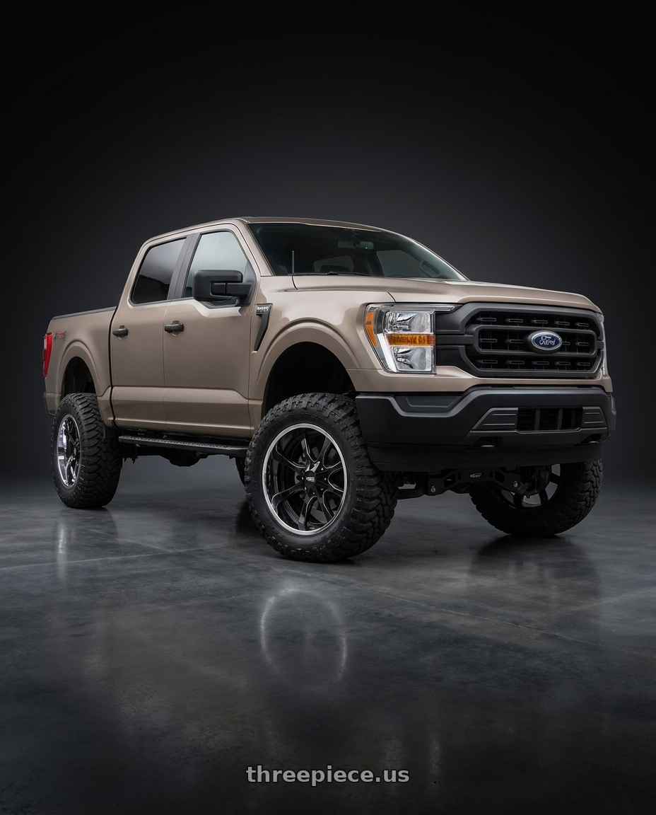 2013 Ford F-150 with Moto Metal MO201 6X135/6X139.7 20X10 -18 GLOSS BLACK MILLED CENTER CHROME LIP wheels