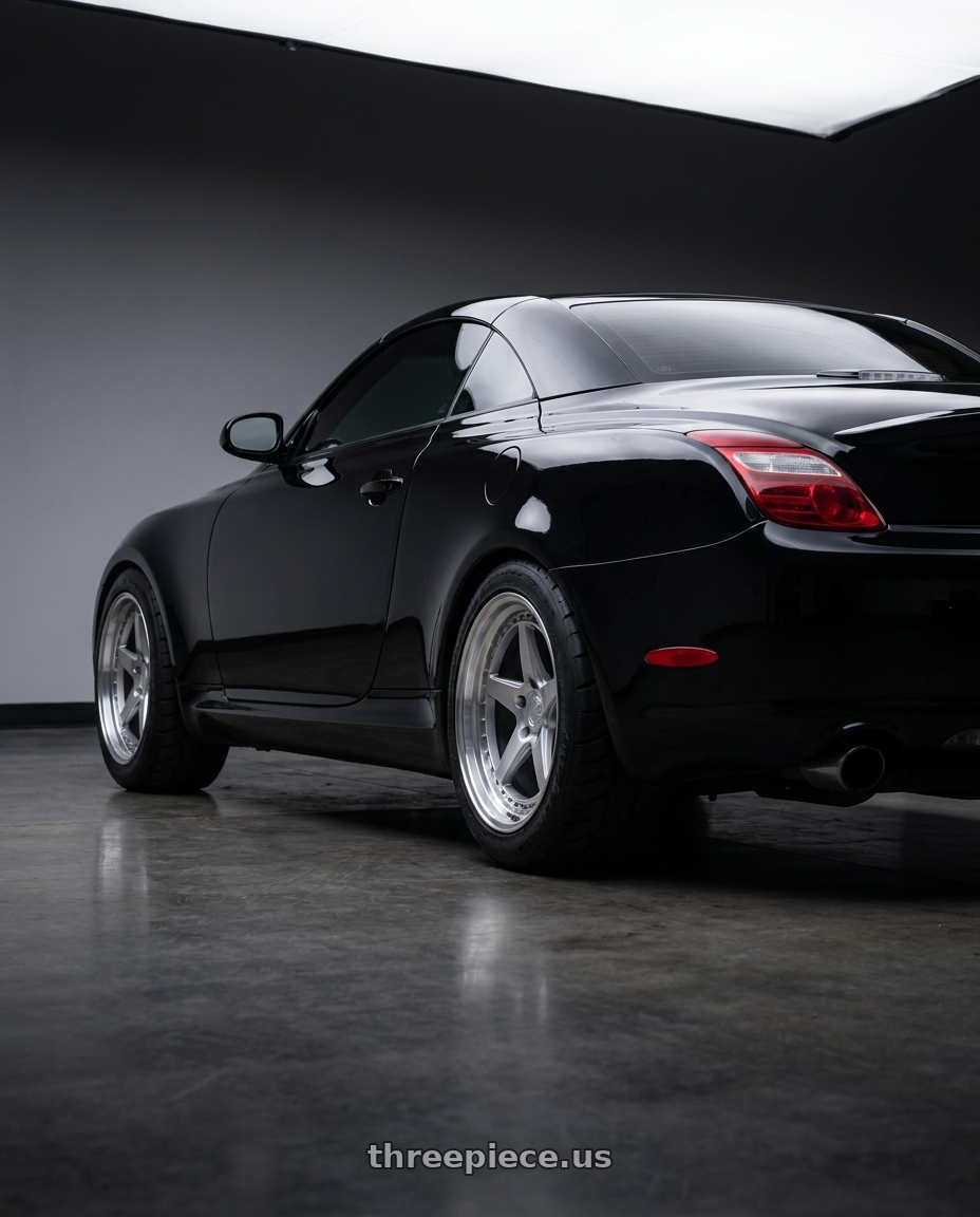 2005 lexus sc430 with Aodhan DS05 5x114.3 18x9.5+30 Silver w/Machined Face wheels rear three quarter view meaty tires